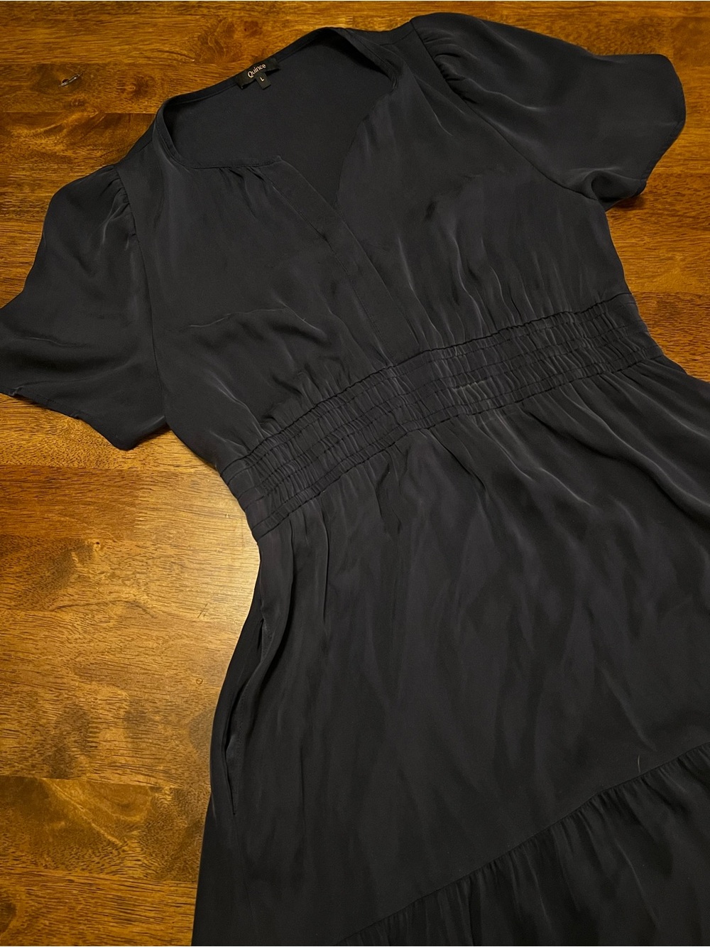 Quince Washable Stretch Silk Tiered Maxi Dress Navy Blue Large - Picture 5 of 14